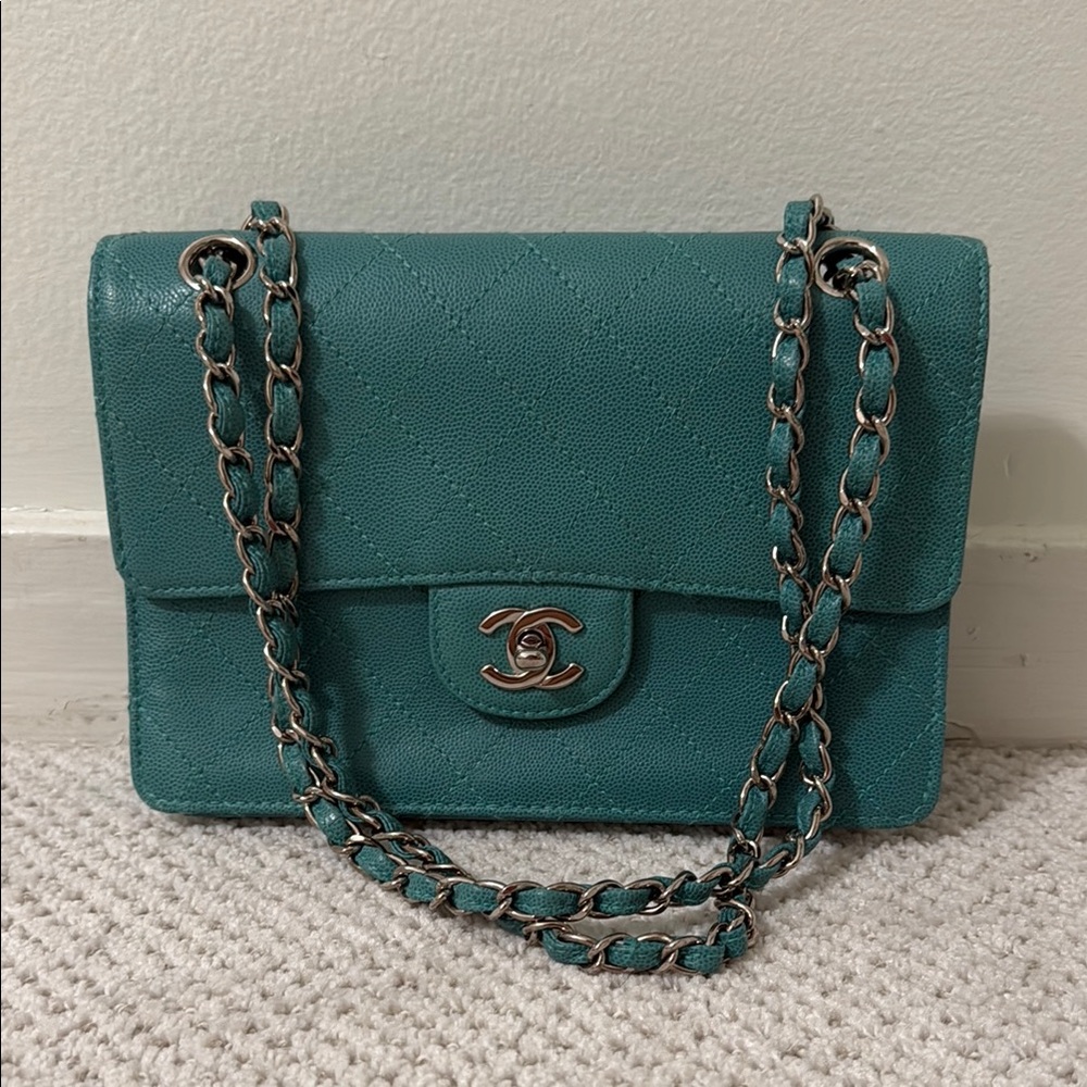CHANEL Turquoise Quilted Crossbody Bag